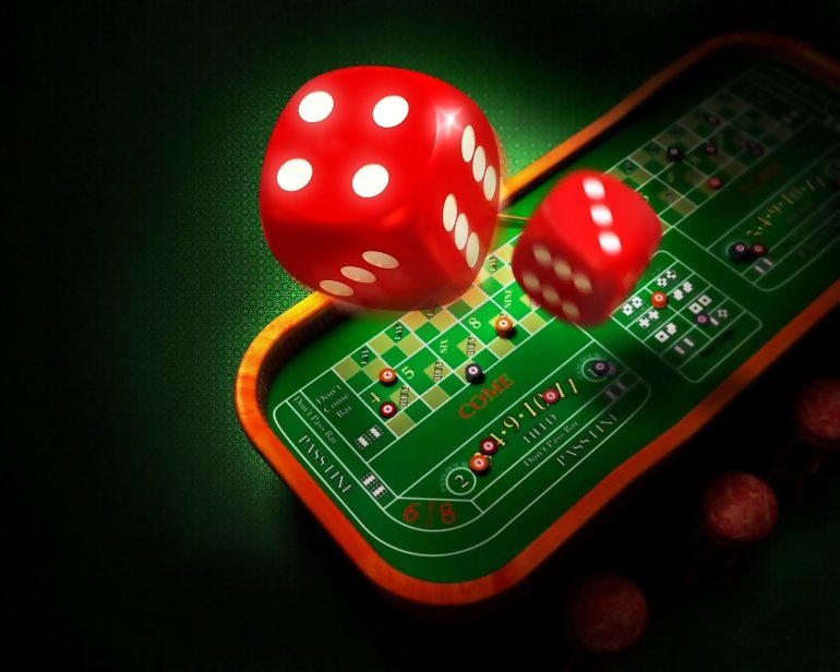 Craps table and dice
