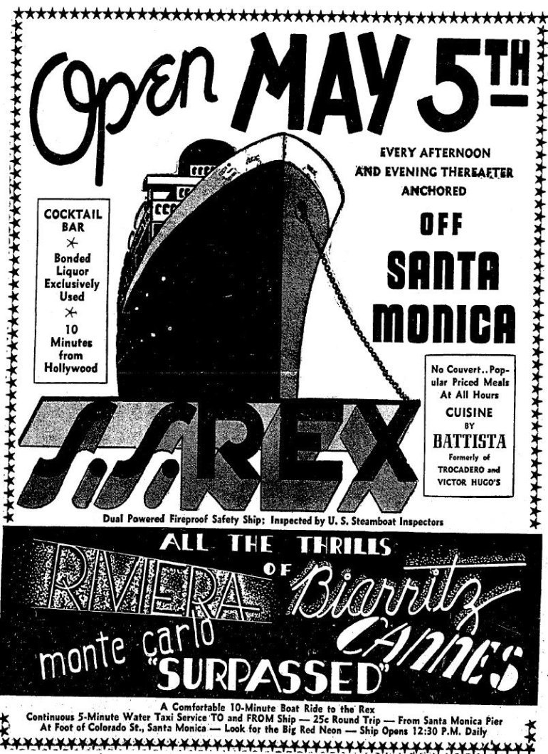 SS Rex floating casino ad