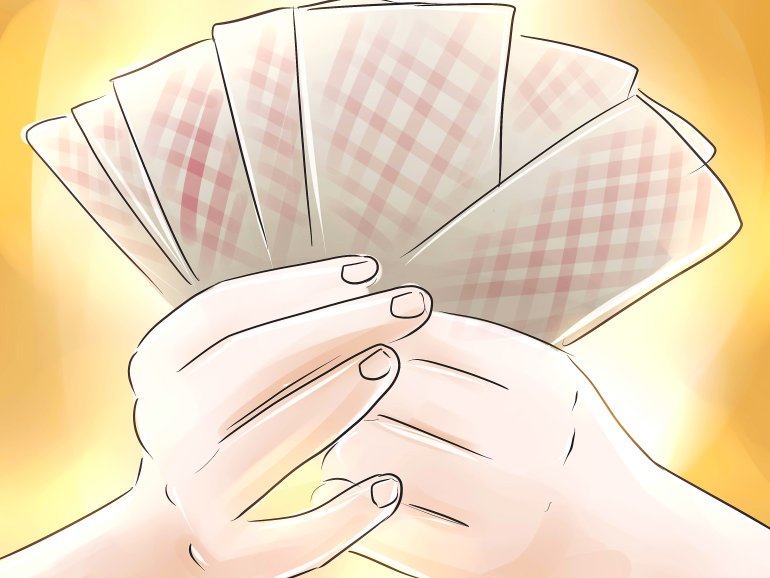 Drawing of a hand with cards