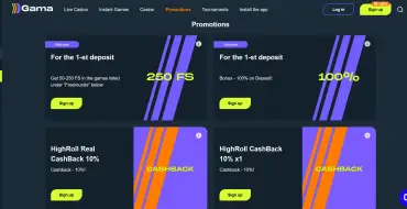 550% up to 900€ for new players at Gama: Online Casino Gama