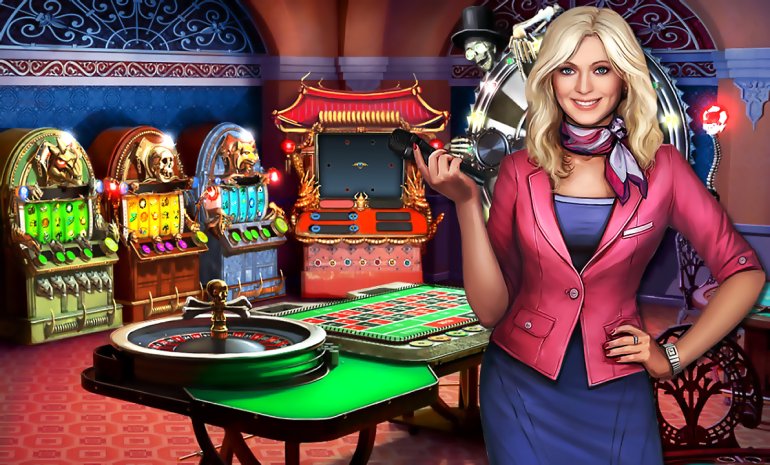 New online casino and a dealer-girl holding speaker