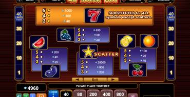 40 Super Hot: Payout table