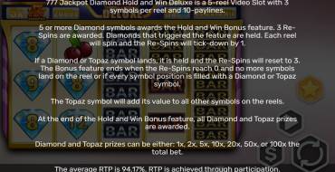 777 Jackpot Diamond Hold and Win Deluxe: Rules