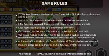 777 Jackpot Diamond Hold and Win: Rules