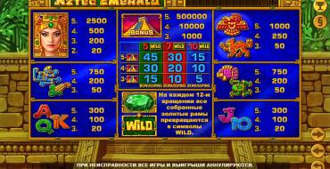 Aztec Emerald: Payout table