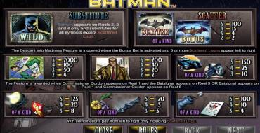 Batman: Payout table