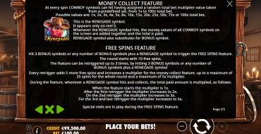 Cowboy's Gold: Payout table