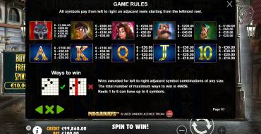 Curse of the Werewolf: Megaways: Payout table