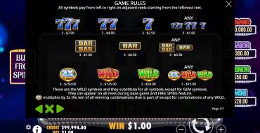 Gem Trio: Payout table