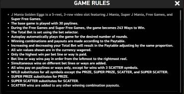 J Mania Golden Eggs: Rules