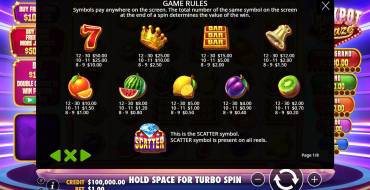Jackpot Blaze: Payout table