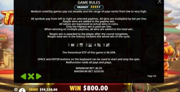 Lucky Tiger: Payout table
