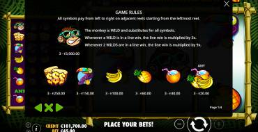 Monkey Madness: Payout table