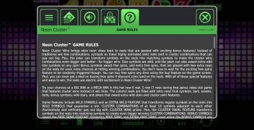 Neon Cluster Wins: Rules