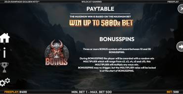 Rampage Golden Hits: Payout table
