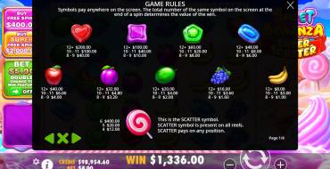 Sweet Bonanza Super Scatter: Payout table