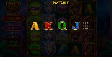 Tiger Gems: Hold and Win: Payout table