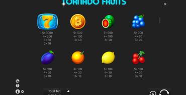 Tornado Fruits: Payout table
