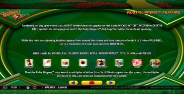 Wizard of Oz – Ruby Slippers: Payout table
