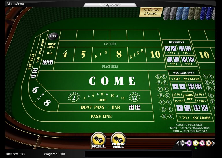 craps table at an online casino