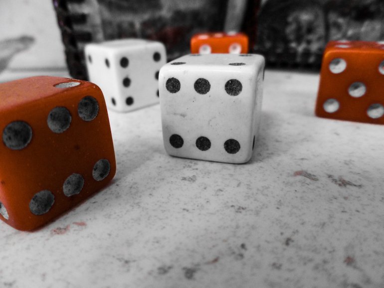 old white and red dice