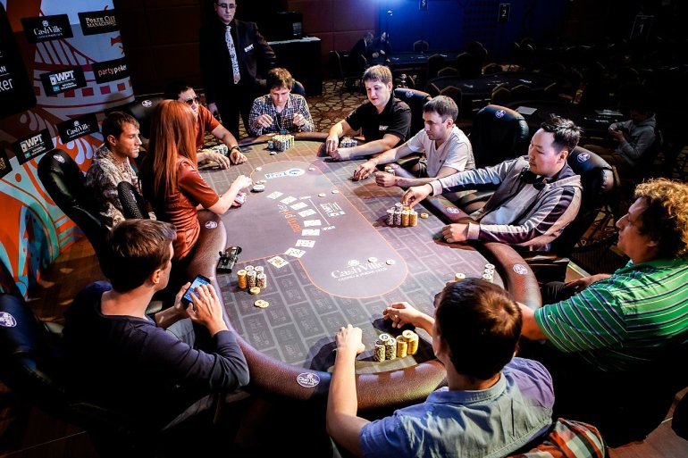 Players at the gaming table in the Kazakh casino